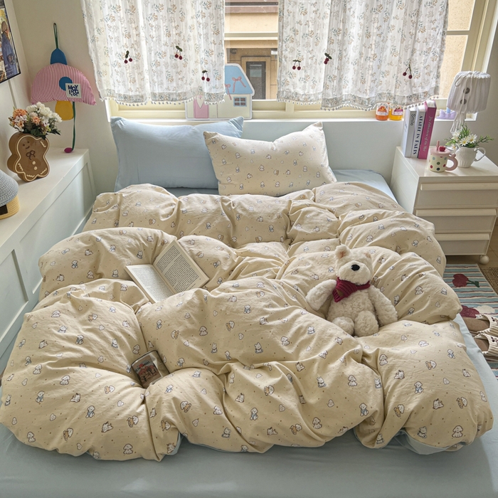 91家纺网 家纺一手货源 找家纺 希丞家居 2025新款ins小清新水洗优嘉棉四件套 汪星乐园