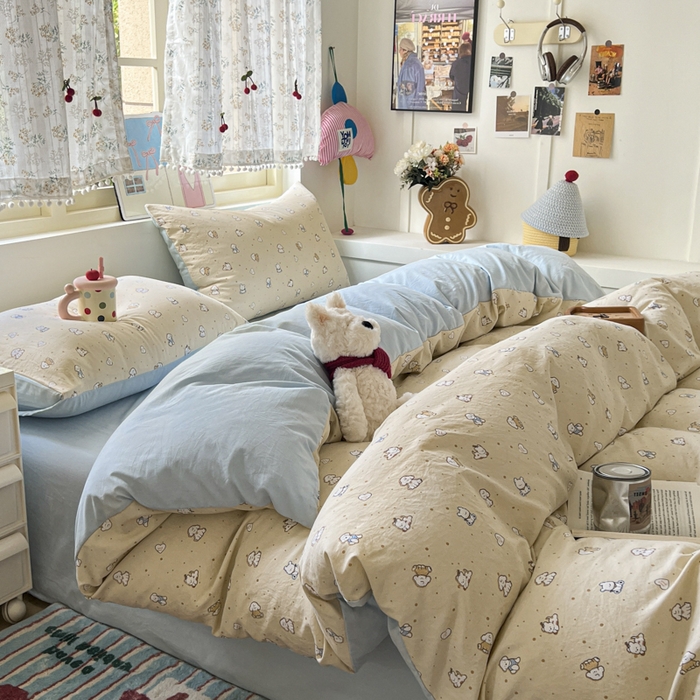 91家纺网 家纺一手货源 找家纺 希丞家居 2025新款ins小清新水洗优嘉棉四件套 汪星乐园