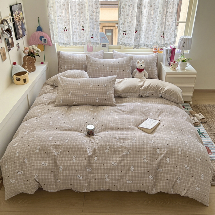 91家纺网 家纺一手货源 找家纺 希丞家居 2025新款ins小清新水洗优嘉棉四件套 萌犬日记