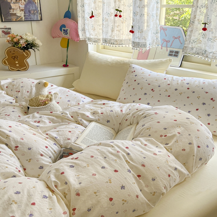 91家纺网 家纺一手货源 找家纺 希丞家居 2025新款ins小清新水洗优嘉棉四件套 双霉果酱