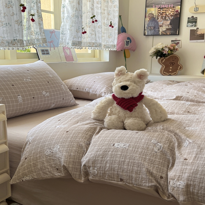 91家纺网 家纺一手货源 找家纺 希丞家居 2025新款ins小清新水洗优嘉棉四件套 萌犬日记