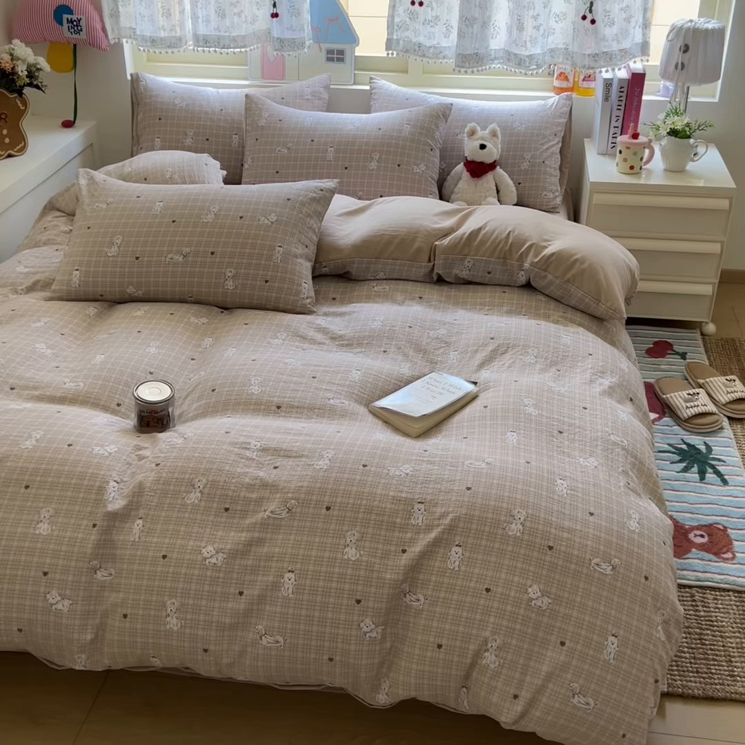 91家纺网 家纺一手货源 找家纺 希丞家居 2025新款ins小清新水洗优嘉棉四件套 萌犬日记