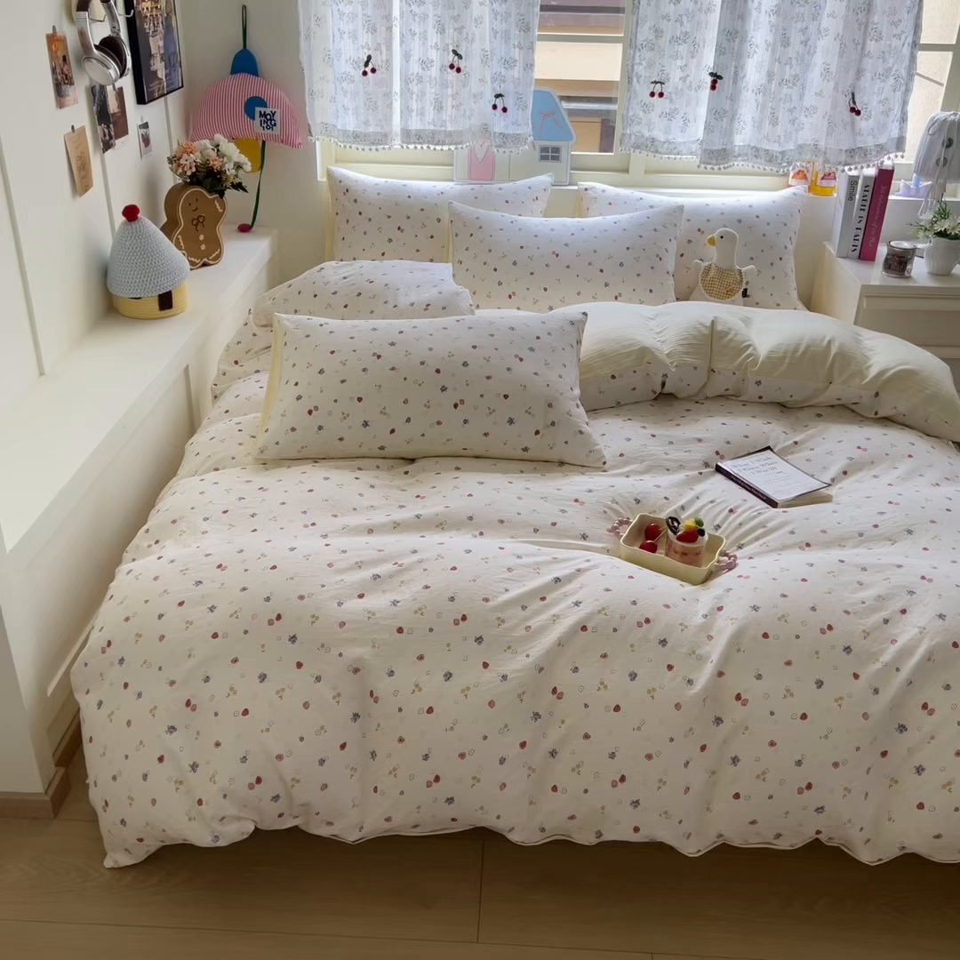 91家纺网 家纺一手货源 找家纺 希丞家居 2025新款ins小清新水洗优嘉棉四件套 双霉果酱
