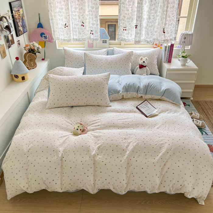 91家纺网 家纺一手货源 找家纺 希丞家居 2025新款ins小清新水洗优嘉棉四件套 爱心软糖