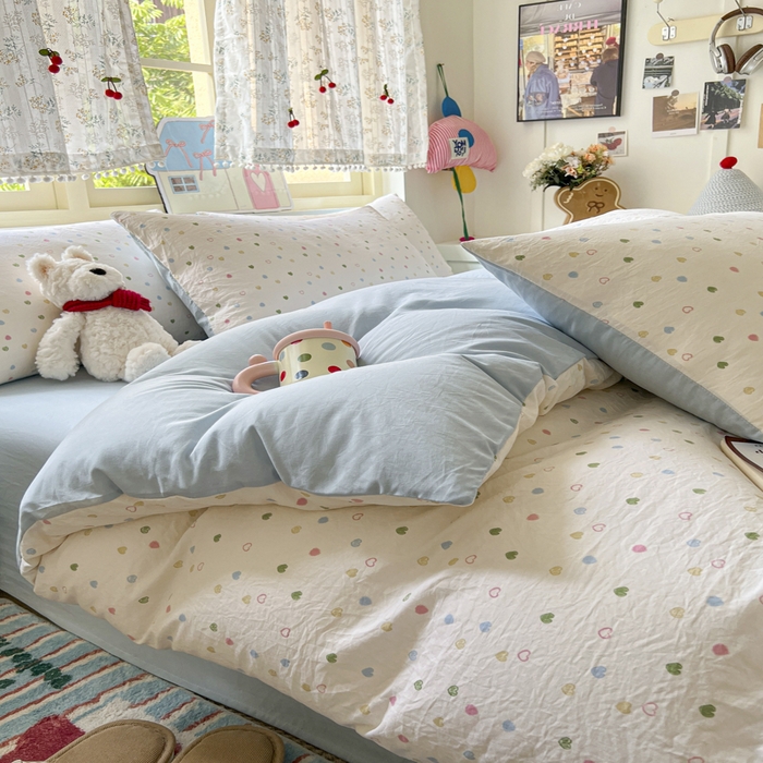 91家纺网 家纺一手货源 找家纺 希丞家居 2025新款ins小清新水洗优嘉棉四件套 爱心软糖