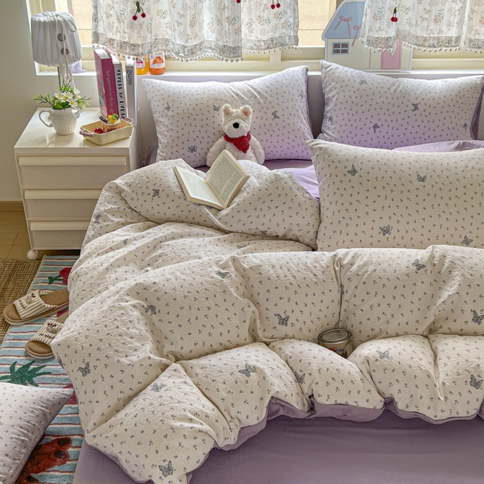 91家纺网 家纺一手货源 找家纺 希丞家居 2025新款ins小清新水洗优嘉棉四件套 紫晶魔法