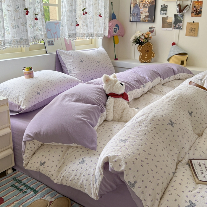 91家纺网 家纺一手货源 找家纺 希丞家居 2025新款ins小清新水洗优嘉棉四件套 紫晶魔法