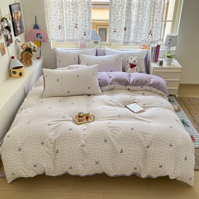 91家纺网 家纺一手货源 找家纺 希丞家居 2025新款ins小清新水洗优嘉棉四件套 紫晶魔法