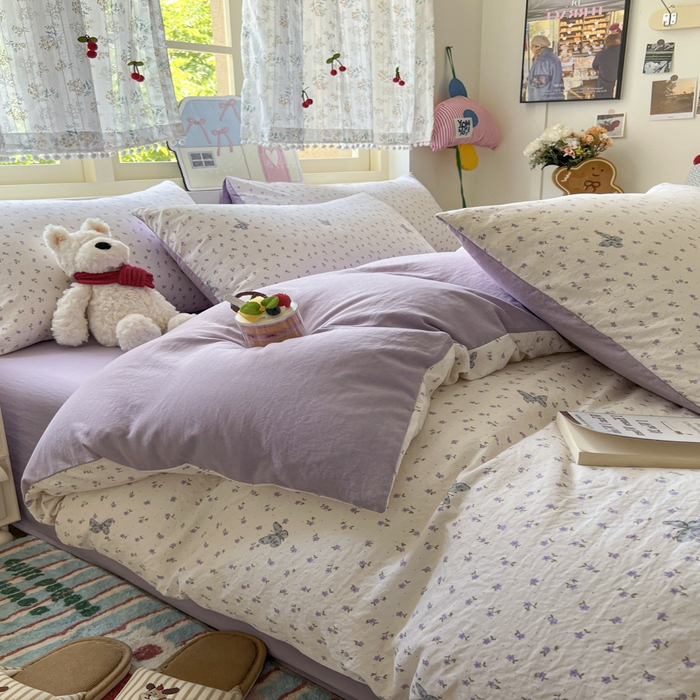91家纺网 家纺一手货源 找家纺 希丞家居 2025新款ins小清新水洗优嘉棉四件套 紫晶魔法