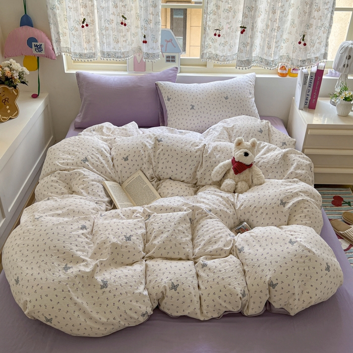 91家纺网 家纺一手货源 找家纺 希丞家居 2025新款ins小清新水洗优嘉棉四件套 紫晶魔法