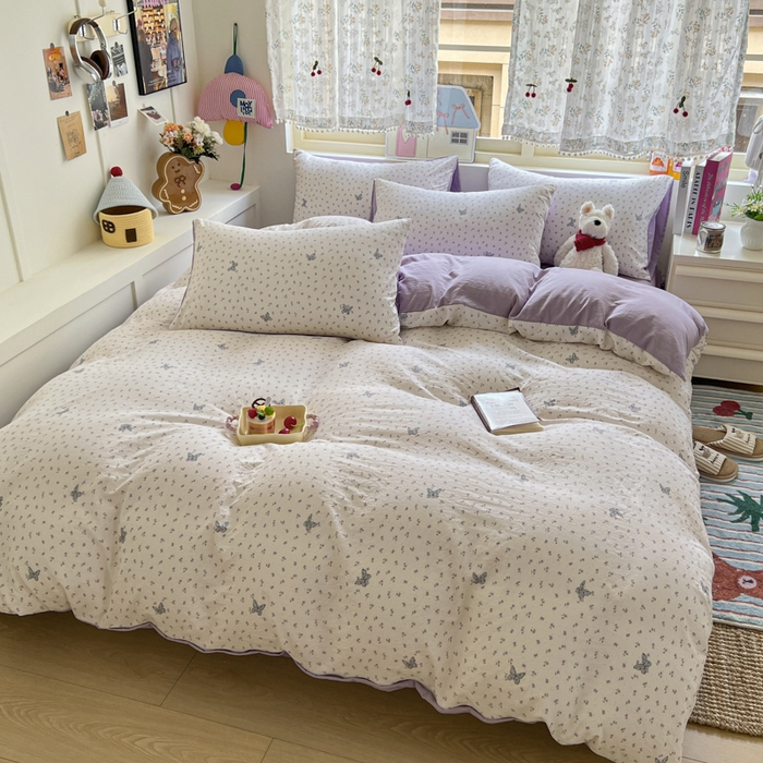 91家纺网 家纺一手货源 找家纺 希丞家居 2025新款ins小清新水洗优嘉棉四件套 紫晶魔法