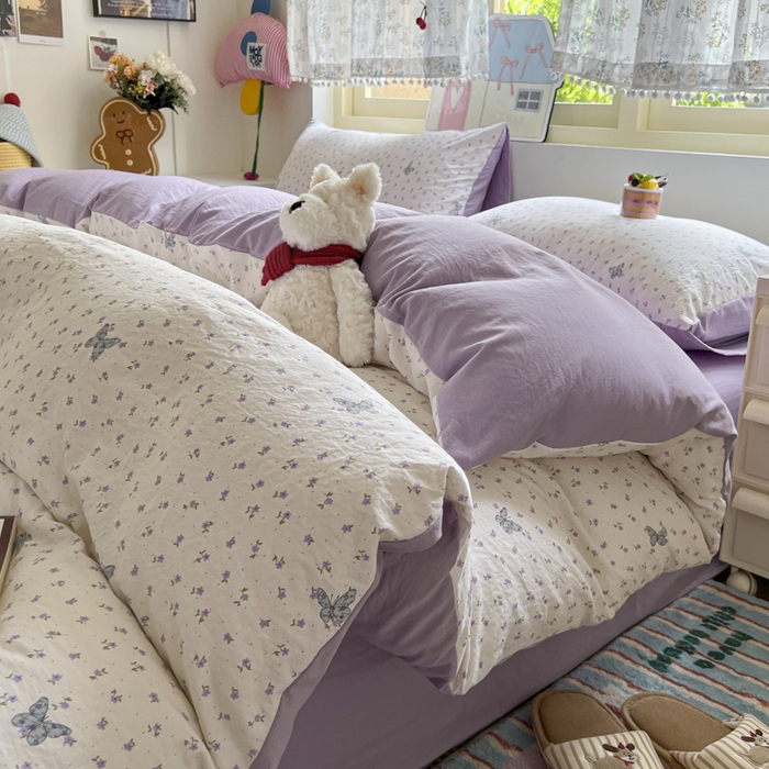 91家纺网 家纺一手货源 找家纺 希丞家居 2025新款ins小清新水洗优嘉棉四件套 紫晶魔法