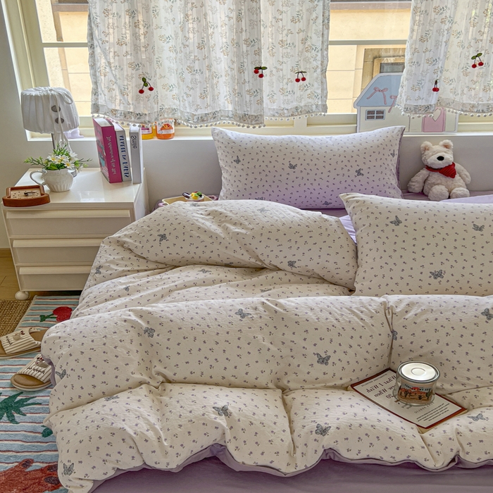 91家纺网 家纺一手货源 找家纺 希丞家居 2025新款ins小清新水洗优嘉棉四件套 紫晶魔法