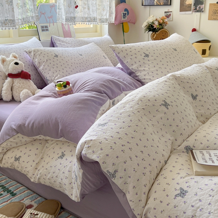 91家纺网 家纺一手货源 找家纺 希丞家居 2025新款ins小清新水洗优嘉棉四件套 紫晶魔法