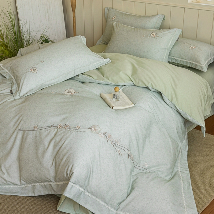 巧玲珑 20025新款工艺款刺绣绣花加厚天丝棉四件套 寻梦-草绿