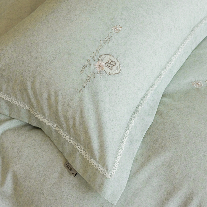 91家纺网 家纺一手货源 找家纺 巧玲珑 20025新款工艺款刺绣绣花加厚天丝棉四件套 寻梦-草绿