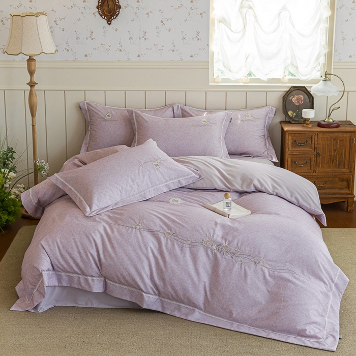 91家纺网 家纺一手货源 找家纺 巧玲珑 20025新款工艺款刺绣绣花加厚天丝棉四件套 寻梦-粉豆沙