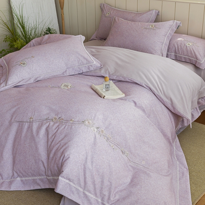 91家纺网 家纺一手货源 找家纺 巧玲珑 20025新款工艺款刺绣绣花加厚天丝棉四件套 寻梦-粉豆沙