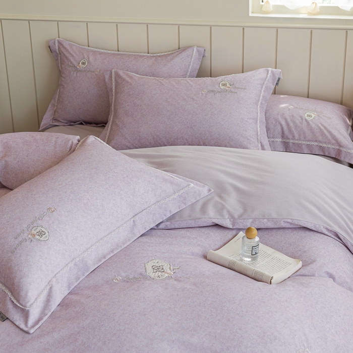 91家纺网 家纺一手货源 找家纺 巧玲珑 20025新款工艺款刺绣绣花加厚天丝棉四件套 寻梦-粉豆沙