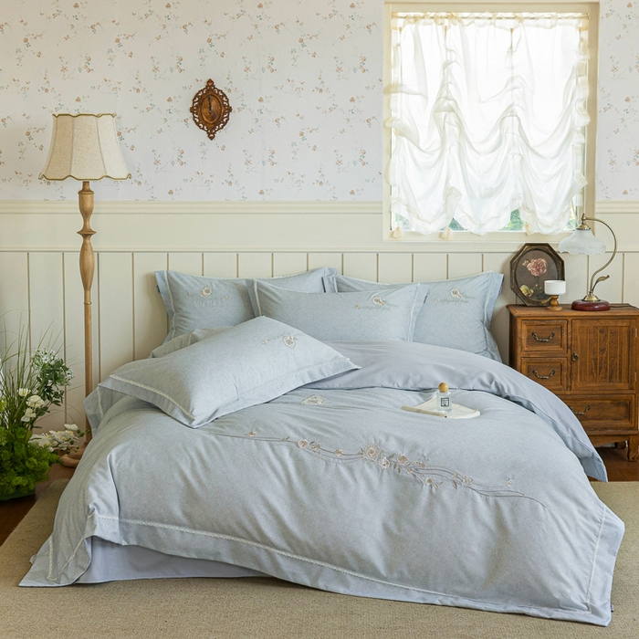 91家纺网 家纺一手货源 找家纺 巧玲珑 20025新款工艺款刺绣绣花加厚天丝棉四件套 寻梦-灰