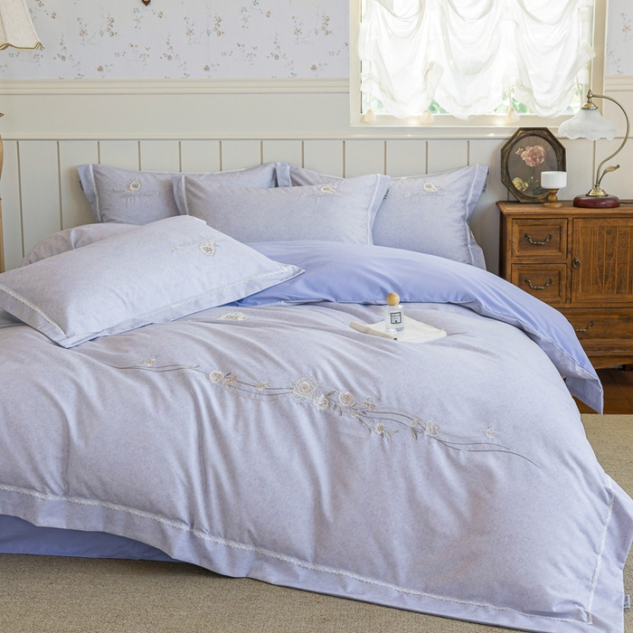 91家纺网 家纺一手货源 找家纺 巧玲珑 20025新款工艺款刺绣绣花加厚天丝棉四件套 寻梦-蓝