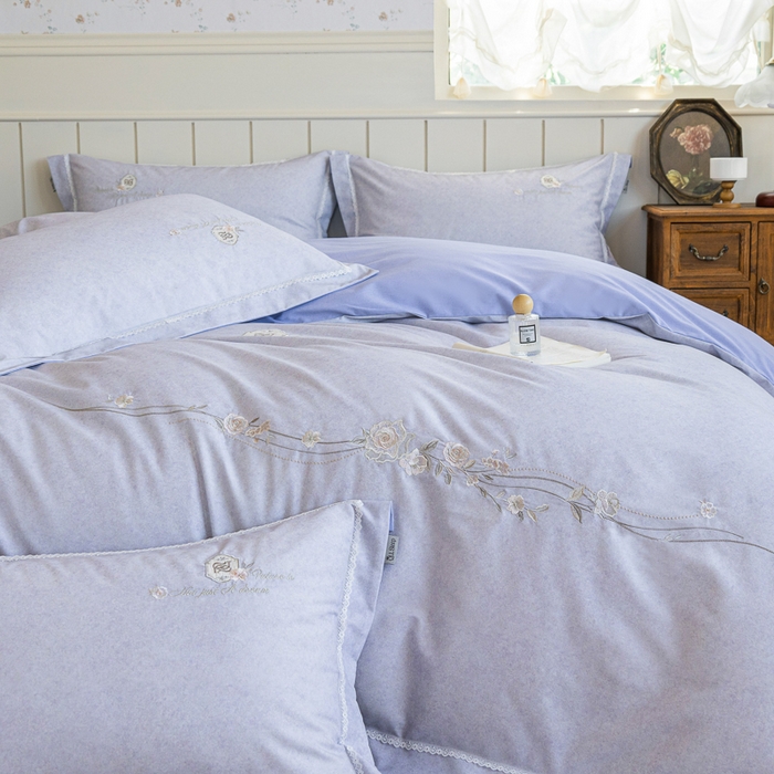 91家纺网 家纺一手货源 找家纺 巧玲珑 20025新款工艺款刺绣绣花加厚天丝棉四件套 寻梦-蓝