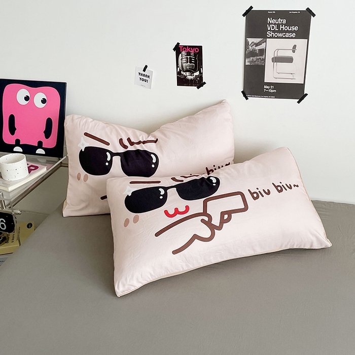 91家纺网 家纺一手货源 找家纺 优卡迪家纺馆 2025新款A类亲肤水洗棉大眼萌纯色混搭四件套 大眼萌-深浅灰