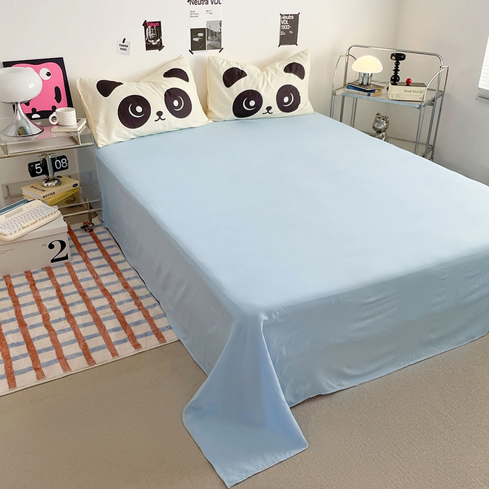 91家纺网 家纺一手货源 找家纺 优卡迪家纺馆 2025新款A类亲肤水洗棉大眼萌纯色混搭四件套 大眼萌-雾天蓝