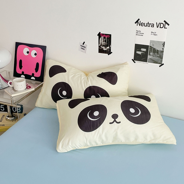 91家纺网 家纺一手货源 找家纺 优卡迪家纺馆 2025新款A类亲肤水洗棉大眼萌纯色混搭四件套 大眼萌-雾天蓝