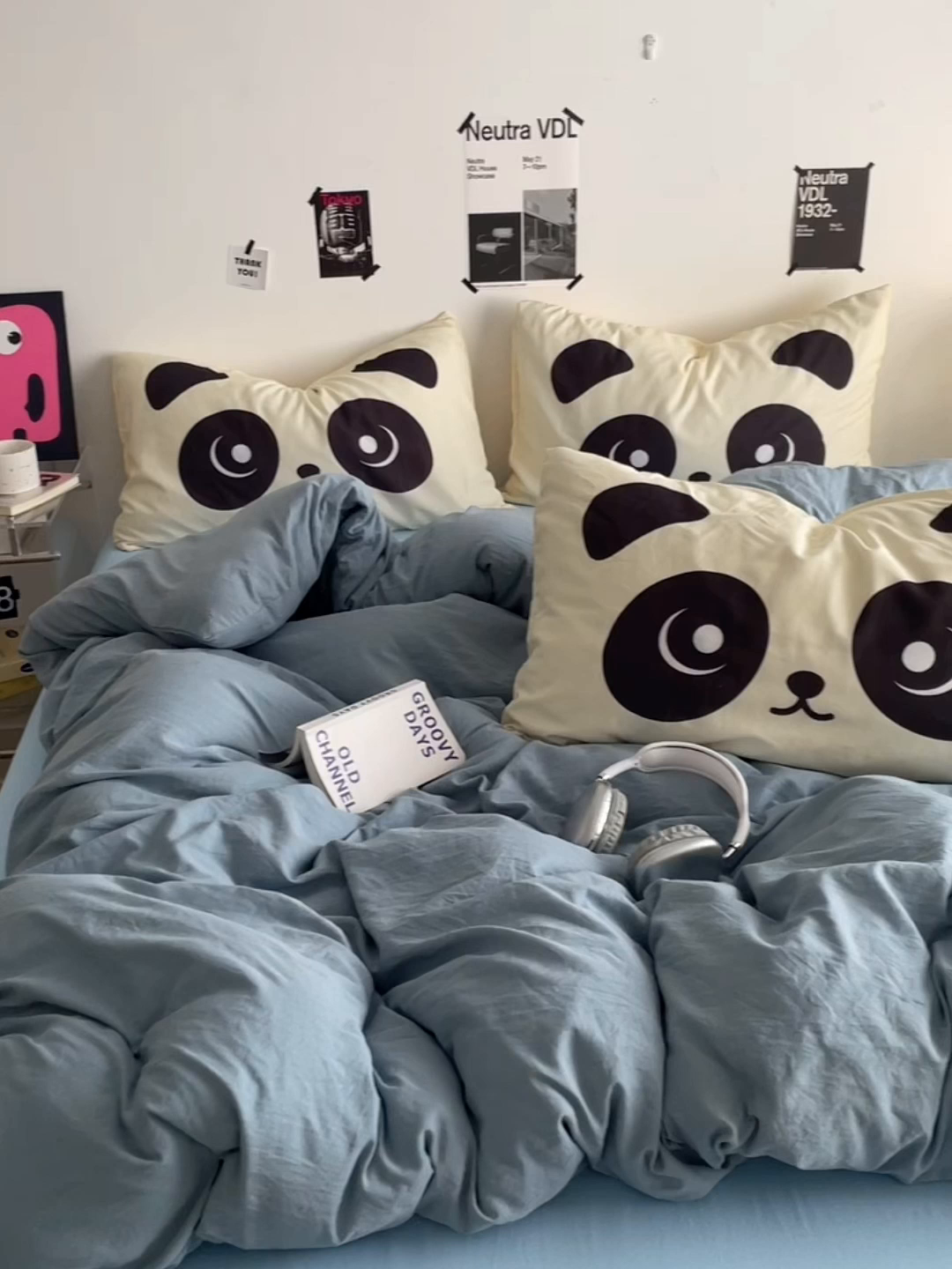 91家纺网 家纺一手货源 找家纺 优卡迪家纺馆 2025新款A类亲肤水洗棉大眼萌纯色混搭四件套 大眼萌-雾天蓝