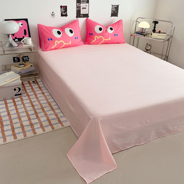 91家纺网 家纺一手货源 找家纺 优卡迪家纺馆 2025新款A类亲肤水洗棉大眼萌纯色混搭四件套 大眼萌-紫玉粉