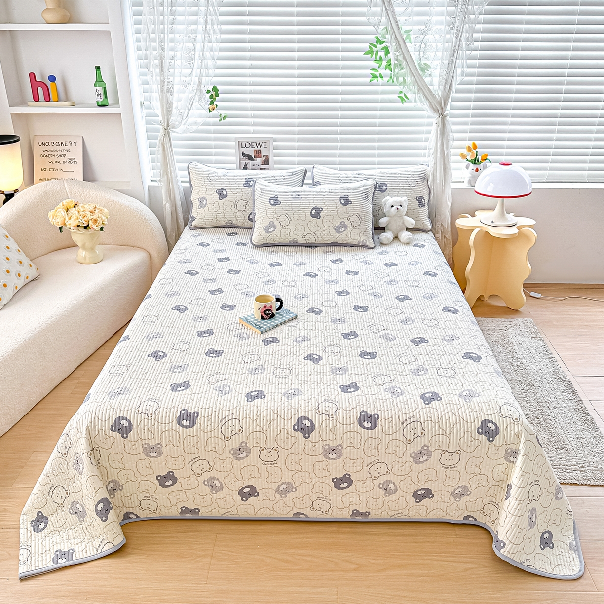 91家纺网 家纺一手货源 找家纺 橘夏家纺 2025新款全棉床盖三件套影子熊