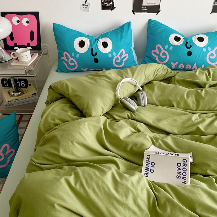 91家纺网 家纺一手货源 找家纺 （总）优卡迪家纺馆 2025新款A类亲肤水洗棉大眼萌纯色混搭四件套