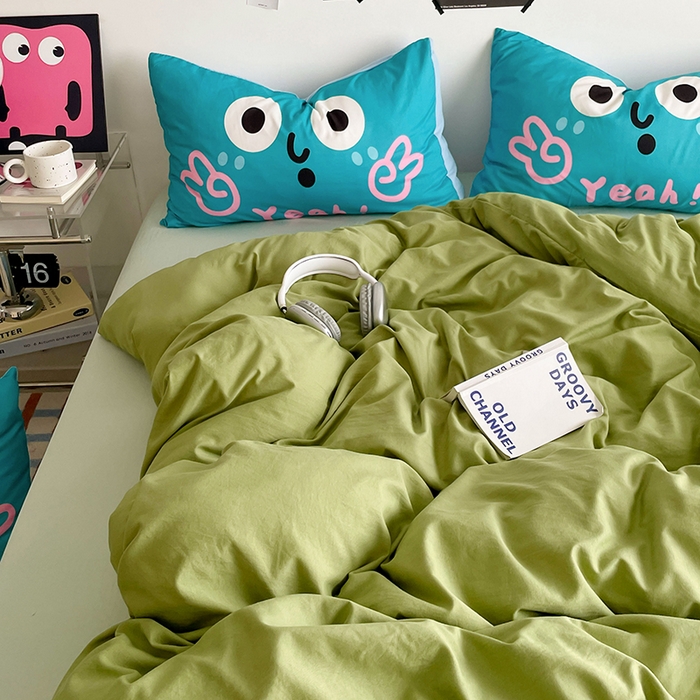 91家纺网 家纺一手货源 找家纺 （总）优卡迪家纺馆 2025新款A类亲肤水洗棉大眼萌纯色混搭四件套