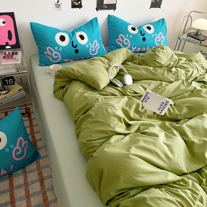 91家纺网 家纺一手货源 找家纺 （总）优卡迪家纺馆 2025新款A类亲肤水洗棉大眼萌纯色混搭四件套