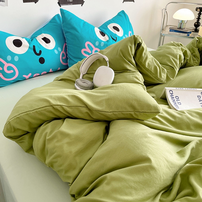 91家纺网 家纺一手货源 找家纺 （总）优卡迪家纺馆 2025新款A类亲肤水洗棉大眼萌纯色混搭四件套