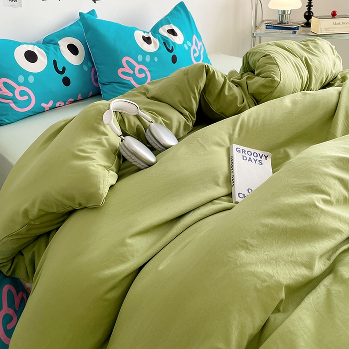 91家纺网 家纺一手货源 找家纺 （总）优卡迪家纺馆 2025新款A类亲肤水洗棉大眼萌纯色混搭四件套