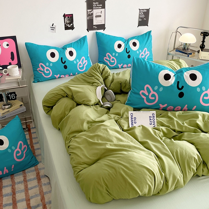 91家纺网 家纺一手货源 找家纺 （总）优卡迪家纺馆 2025新款A类亲肤水洗棉大眼萌纯色混搭四件套