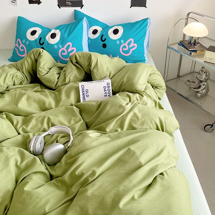 91家纺网 家纺一手货源 找家纺 （总）优卡迪家纺馆 2025新款A类亲肤水洗棉大眼萌纯色混搭四件套