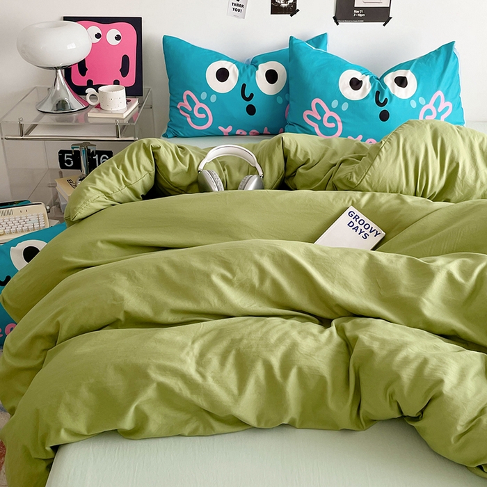 91家纺网 家纺一手货源 找家纺 （总）优卡迪家纺馆 2025新款A类亲肤水洗棉大眼萌纯色混搭四件套