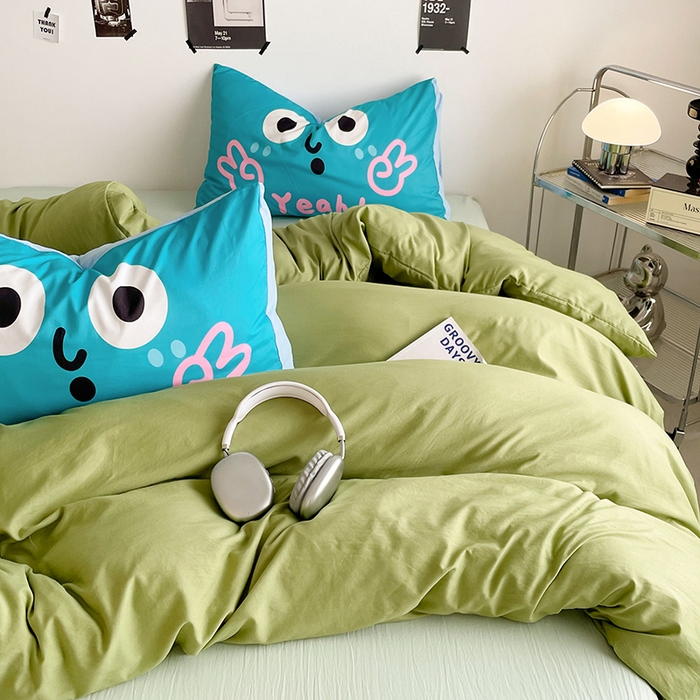 91家纺网 家纺一手货源 找家纺 （总）优卡迪家纺馆 2025新款A类亲肤水洗棉大眼萌纯色混搭四件套