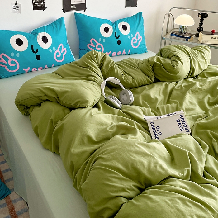 91家纺网 家纺一手货源 找家纺 （总）优卡迪家纺馆 2025新款A类亲肤水洗棉大眼萌纯色混搭四件套