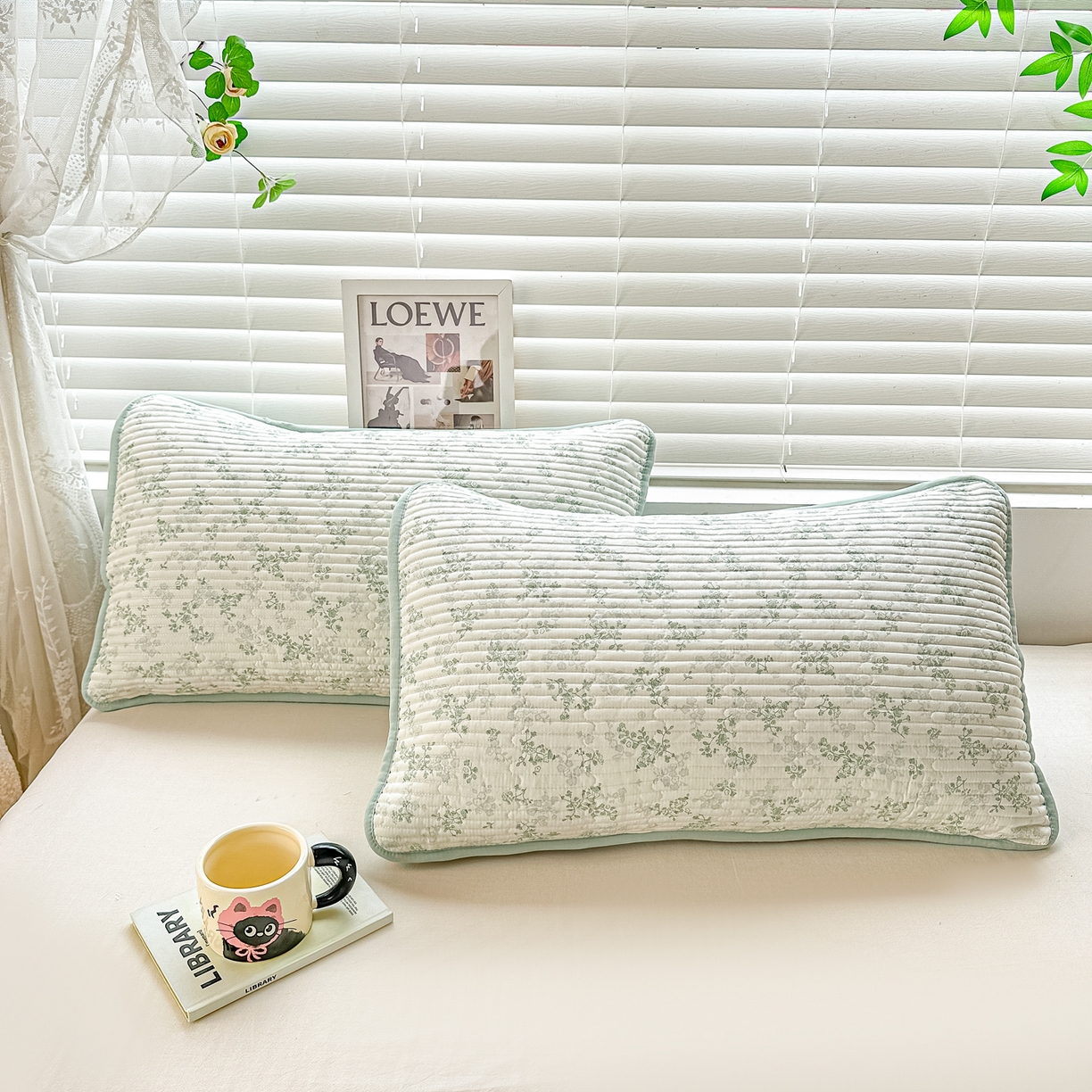 91家纺网 家纺一手货源 找家纺 橘夏家纺 2025新款全棉床盖三件套春风里（绿）