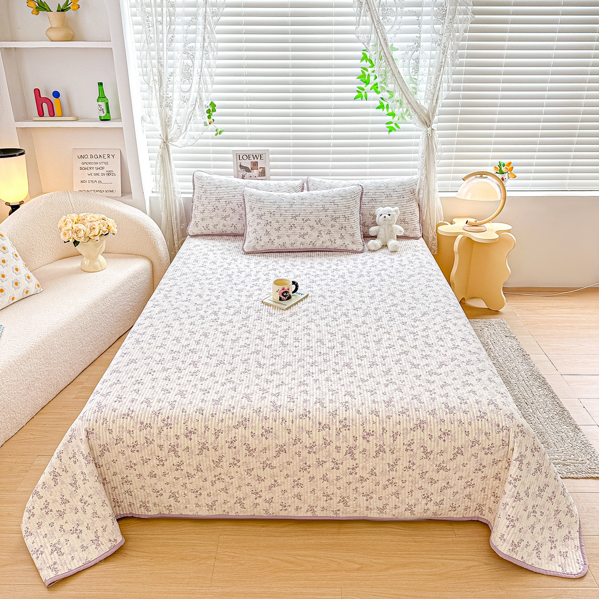 橘夏家纺 2025新款全棉床盖三件套春风里（紫）