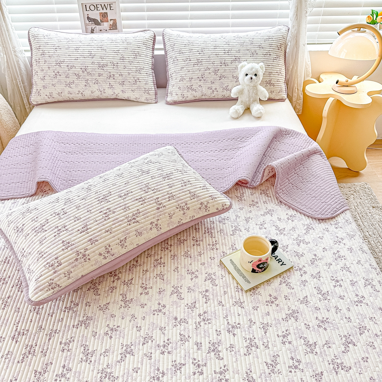 91家纺网 家纺一手货源 找家纺 橘夏家纺 2025新款全棉床盖三件套春风里（紫）