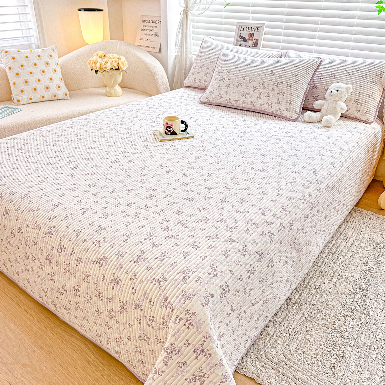 91家纺网 家纺一手货源 找家纺 橘夏家纺 2025新款全棉床盖三件套春风里（紫）