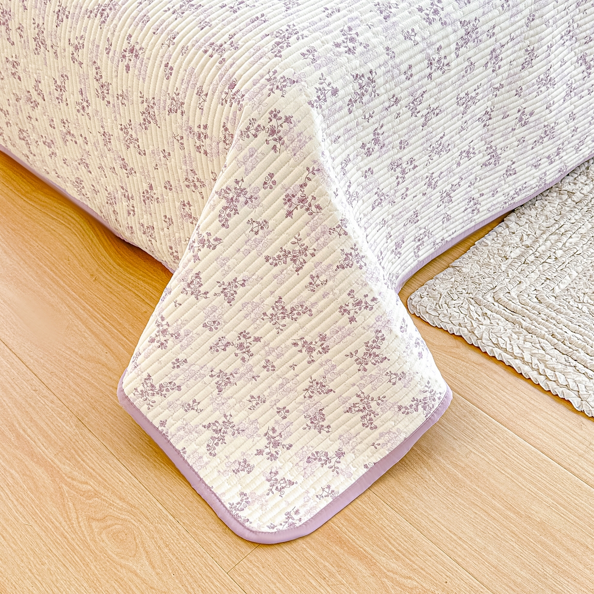 91家纺网 家纺一手货源 找家纺 橘夏家纺 2025新款全棉床盖三件套春风里（紫）