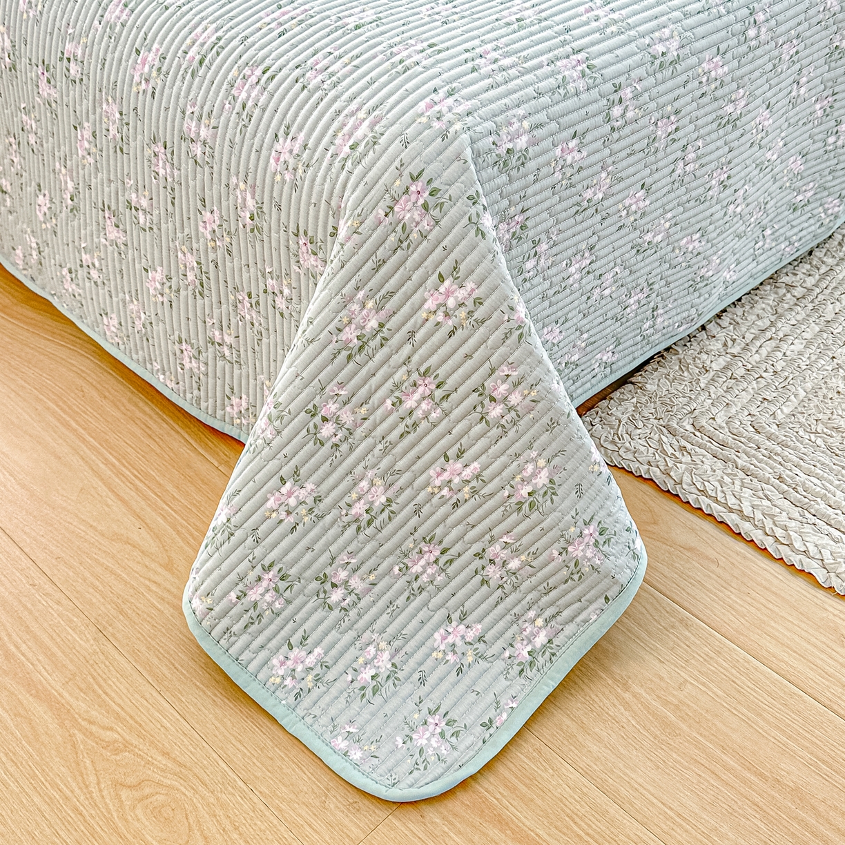 91家纺网 家纺一手货源 找家纺 橘夏家纺 2025新款全棉床盖三件套莫奈（绿）