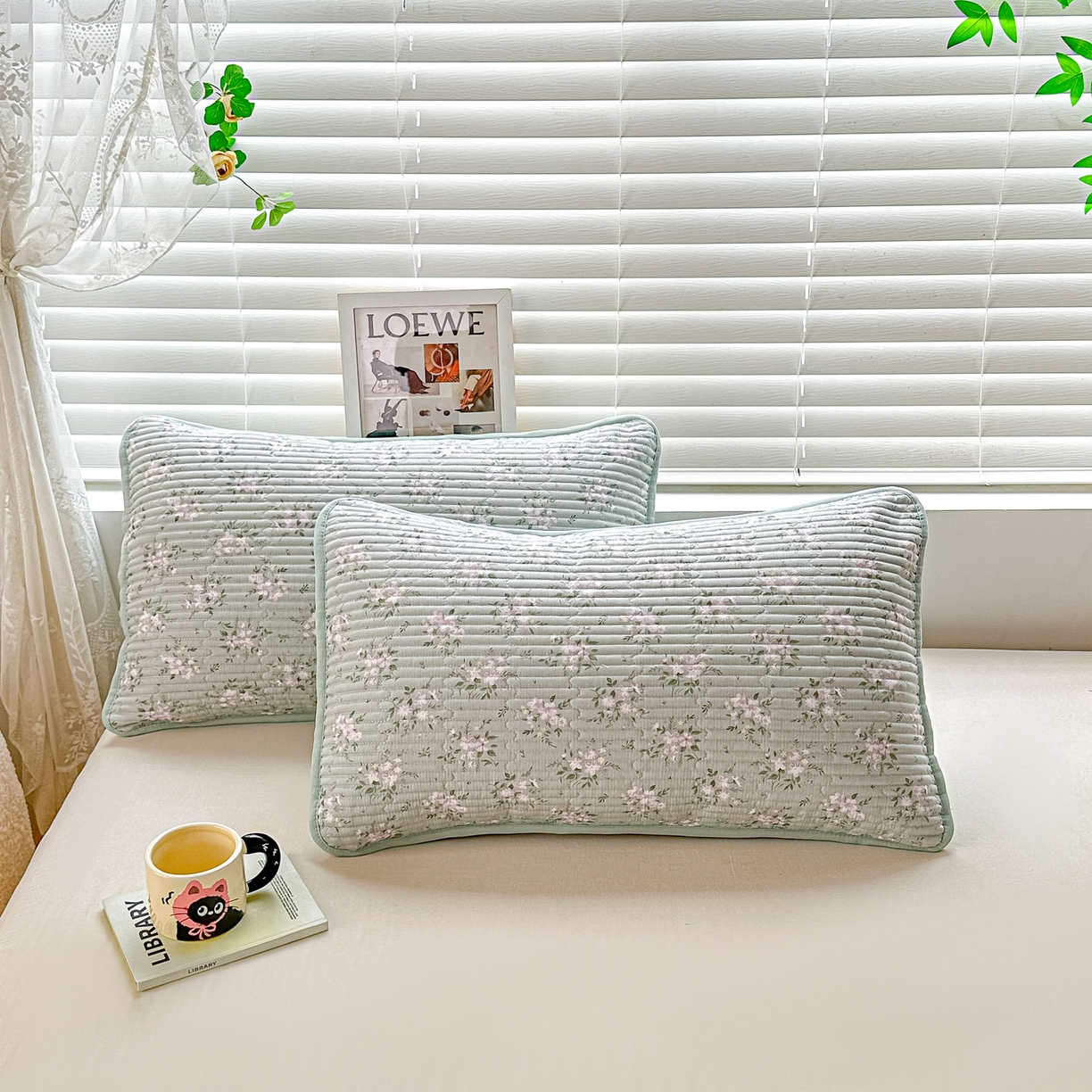 91家纺网 家纺一手货源 找家纺 橘夏家纺 2025新款全棉床盖三件套莫奈（绿）