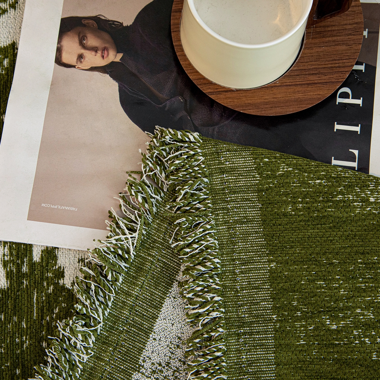 91家纺网 家纺一手货源 找家纺 沐沐家纺 2026新款花溪沙发巾 绿色